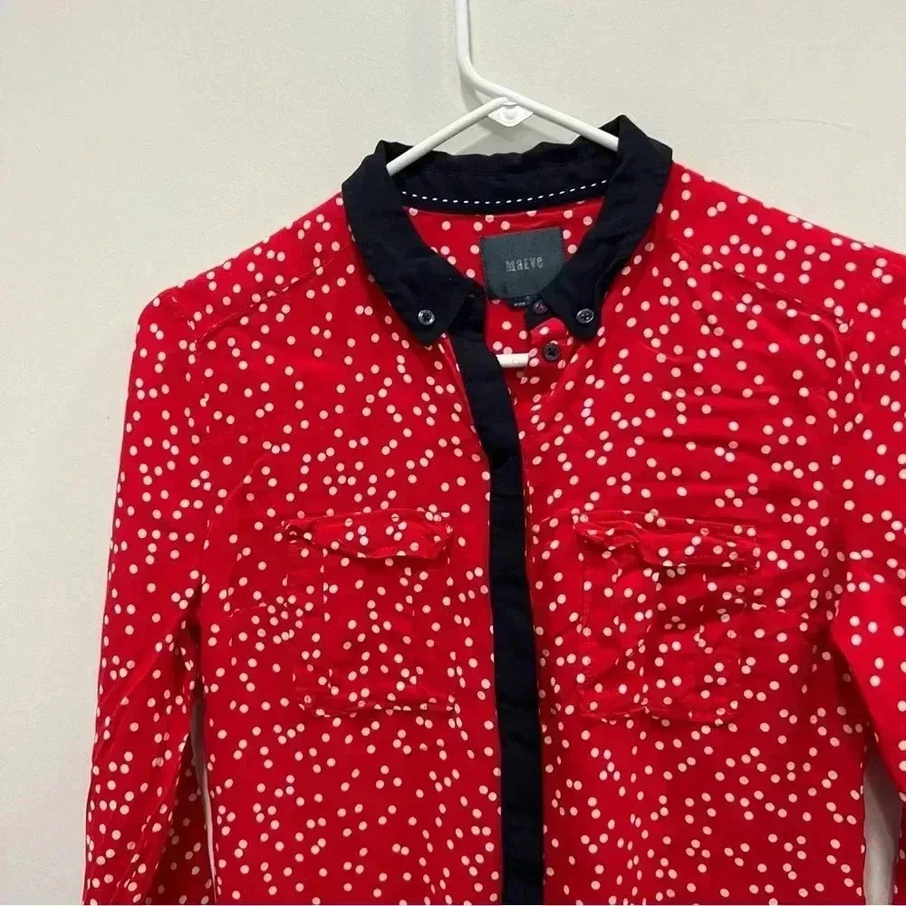 ANTHROPOLOGIE Maeve Polka Dot Bagatelle Blouse Size 0 - Picture 3 of 9